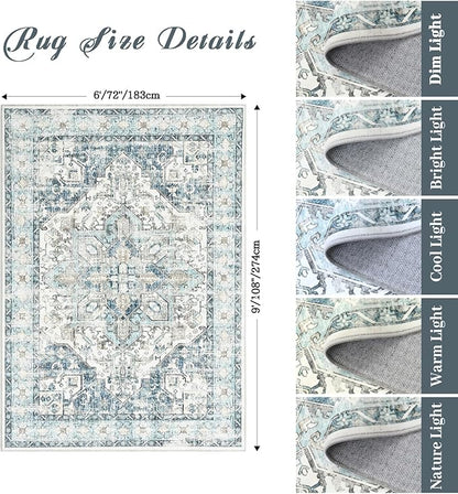 zesthome Area Rugs 6x9, Large Rugs for Living Room, Stain Resistant Washable Rug, Rugs for Bedroom with Non Slip Backing, Ultra-Thin Vintage 6x9 Area Rug