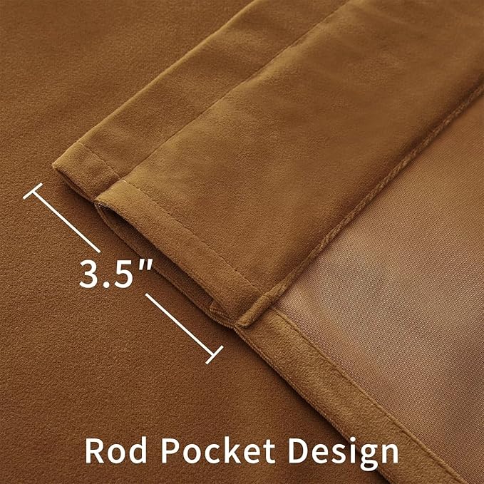 Joydeco Camel Brown Velvet Curtains 63 inch Length 2 Panels, Luxury Blackout Rod Pocket Thermal Insulated Window Curtains, Super Soft Room Darkening Drapes for Living Room Bedroom,W52 x L63 inches
