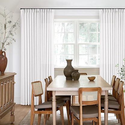 Custom Pinch Pleated 105 Inch Curtains 2 Panels Set for Windows White Linen Blend Curtains Pinch Pleat Back Tab Privacy Light Filtering Boho Drape with Hooks and Rings for Living Room Bedroom