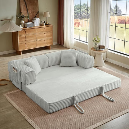 Boneless Couch Folding Couches for Living Room Sofa, Futon Sofa Bed with Sleeper Sofa, Futon Couch with Fixed-Shape Oversized Corduroy Upholstered (Light Grey, 81 Inches)