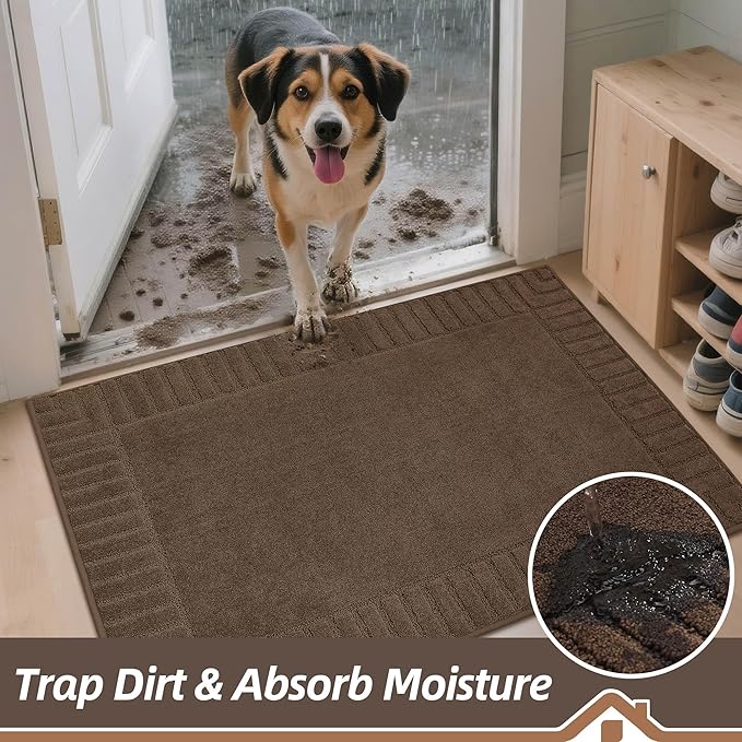 BEQHAUSE Door-Mat-Non-Slip Dirt Trapper Door Mats Low-Profile Front Door Mat Absorbent Floor Mats for Entryway Washable Mud Resistant Home Entrance Doormat,Brown,24"x36"