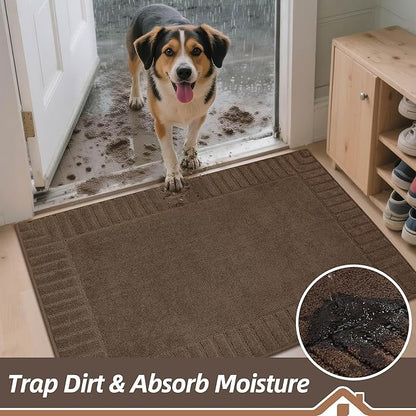 BEQHAUSE Door-Mat Non-Slip Front Doormat Low-Profile Entrance Mats for Front Door Entry Resist Dirt Washable Doormat Absorbent Entryway Door Mat,Brown,32"x48"