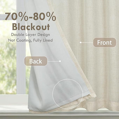 DriftAway Double Layer Linen Blackout Tie Up Curtains Thermal Insulated Fully Lined Balloon Roman Shade Bathroom Window Adjustable Rod Pocket for Small Window 39 Inch by 55 Inch Beige