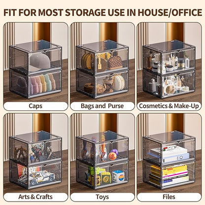8 Pack XX Large Shoe Organizer, Heavy-Duty Hard Thicken Plastic Clear Stackable Shoe Storage Box Organizer for Closet, Space-Saving Shoe Rack Display Case Bin Containers for Sneakers, Grey
