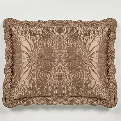 Touch of Class Portia Luxury Bedding | Rich Smoky Topaz | Premier Quilted Polyester Satin | Romantic Hand Guided Machine Quilted Scroll Design 3 Piece Set: King Oversized Bedspread & 2 King Shams
