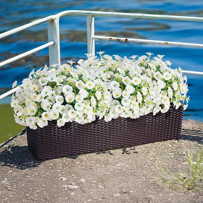 Artificial Flowers Fake Plants for Outdoors Decoration, 12 Bundles White Silk Morning Glory with Eucalyptus Realistic UV Resistant Faux Flowers for Outside Planter Porch Yard Patio Garden Home Indoor