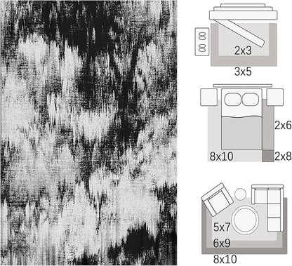 Area Rugs 8x10, Modern Abstract Machine Washable Rugs for Living Room Thin Carpet Indoor Floor Non-Shedding Carpets for Bedroom Dining Room Farmhouse Home Office | Black White