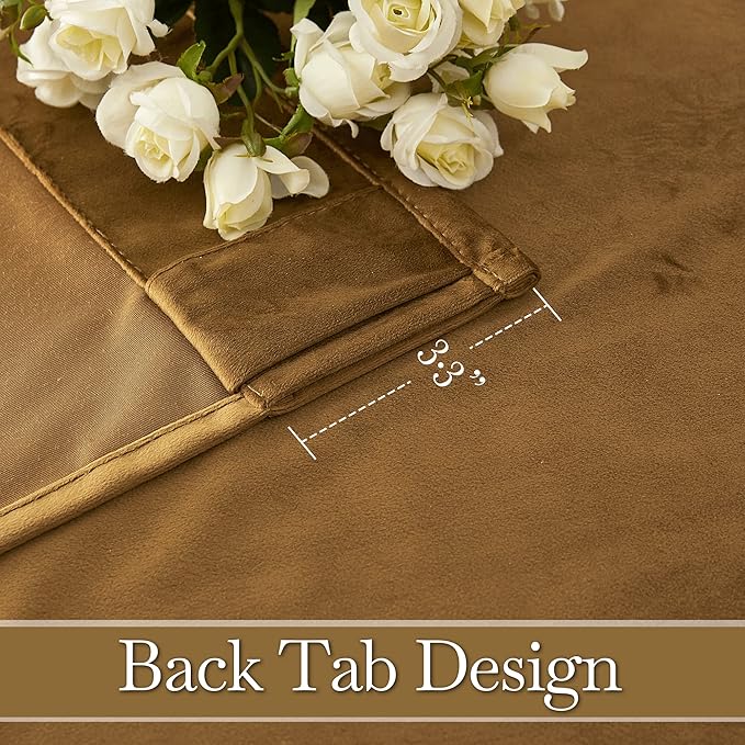 RYB HOME Velvet Curtains 120 inches, Soft Durable Drapes Room Darkening Privacy Window Treatment Farmhouse Decor for Living Room Sliding Glass Door, Golden Brown, W52 x L120 inches, Set of 2