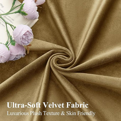 AUSSPVOCT Velvet Curtains 90 Inches Long 2 Panels for Bedroom, Thermal Insulated Room Darkening Luxury Soft Blackout Curtain Back Tab Rod Pocket Window Drapes for Living Room, W52 x L90, Goldbrown