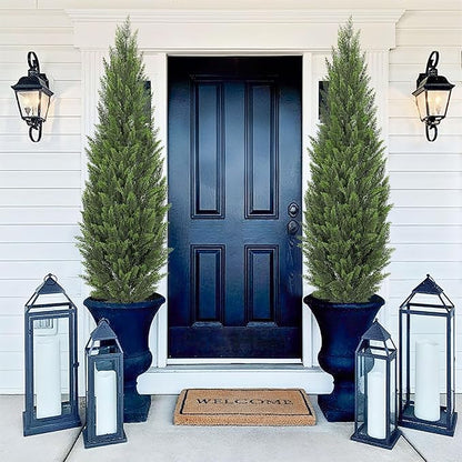 Briful 5ft Cedar Topiary Trees Artificial Outdoor Set of 2, Realistic Faux Cedar Pines with Pots, UV Resistant Christmas Greenery for Holiday Decor, Indoor Farmhouse Entryway Patio Door Plants