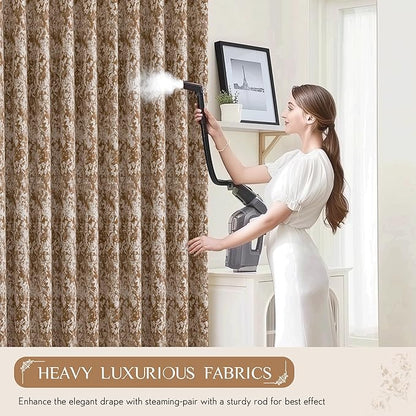 Beauoop Brown Floral Jacquard Blackout Curtains 84 Inches Long 2 Panels for Bedroom Living Room Chenille Flower Room Darkening Thermal Insulated Soundproof Grommet Window Treatments Drapes, 52x84