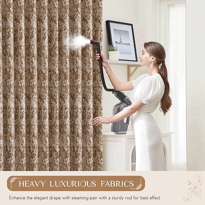 Beauoop Brown Floral Jacquard Blackout Curtains 63 Inches Long 2 Panels for Bedroom Living Room Chenille Flower Room Darkening Thermal Insulated Soundproof Grommet Window Treatments Drapes, 52x63