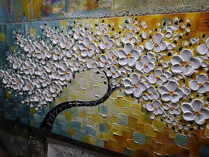 YaSheng Art - 100% Hand Painted Contemporary Art Oil Painting On Canvas Texture White 3D Flower Paintings Modern Home Bedroom Living Room Wall Decor Abstract Art Paintings 24x60inch