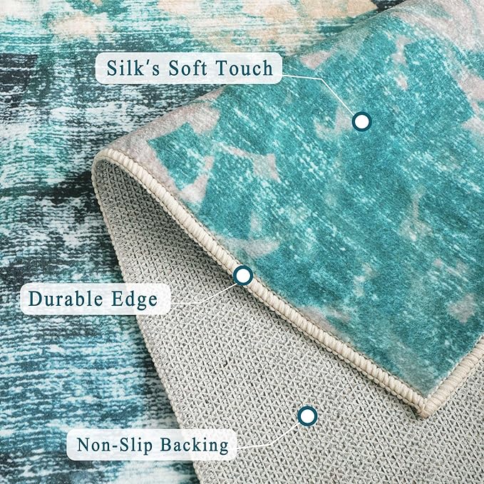 vivorug Round Rug 5ft Abstract Round Area Rug Non-Slip Indoor Carpet for Living Room Bedroom Entryway, Stain Resistant Home Decor Circle Rug, Rosy Clouds