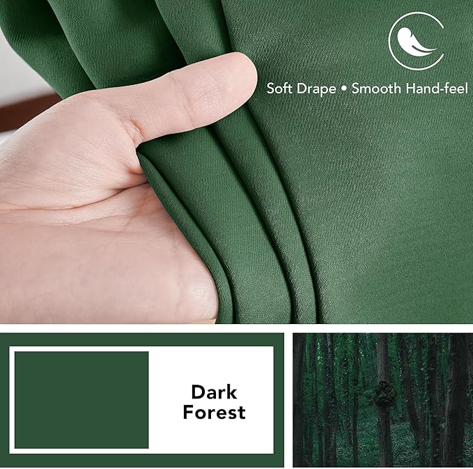Deconovo Solid Back Tab and Rod Pocket Curtains Thermal Insulated Blackout Window Curtains for Living Room 52Wx84L Inch Dark Forest 2 Panels