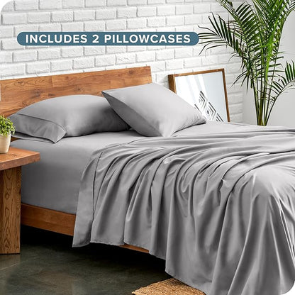 Bare Home Hotel Luxury Twin Sheet Set, Extra Soft - 4 Piece Set - Deep Pockets - Easy Fit - Cooling & Breathable - Wrinkle, Fade, Stain Resistant - Includes 2 Pillowcases (Twin, Light Grey)