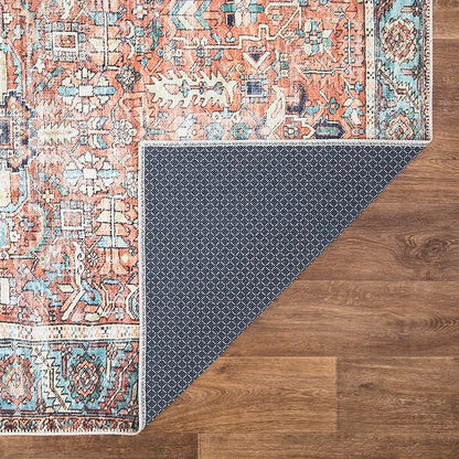 Bloom Rugs Washable Non-Slip 10x14 Rug - Orange/Blue Traditional Oriental Area Rug for Living Room, Bedroom, Dining Room, and Kitchen - Exact Size: 10' x 14'