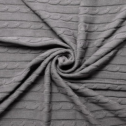100% Cotton Cable-Knit Throw Blanket: 60" x 70", Ultra Soft, Breathable, All-Season Comfort & Versatility, Ideal for Couch, Bed, Travel and Gifting (Grey)