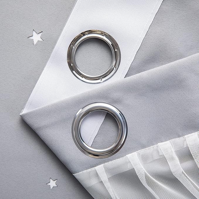 Star Curtains Blackout Curtains for Bedroom Kids Room Curtains Nursery Curtains Double Layer Curtains Kids Curtains for Boys, Blackout Curtains 108 Inches Long, Grey Curtains, 52 X 108 Inches