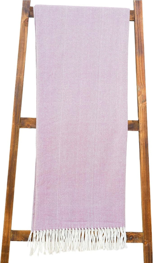 Alashan Cotton Acrylic Adirondack Herringbone Woven Throw - Throw Blanket - Smokey Plum