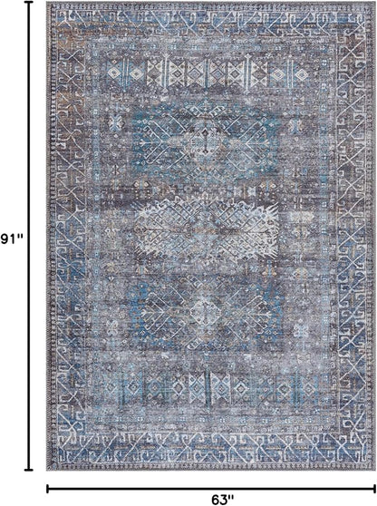 Bloom Rugs Washable 5' x 7' Rug - Slate Gray/Blue Traditional Area Rug for Living Room, Bedroom, Dining Room, and Kitchen - Exact Size: 5' x 7'