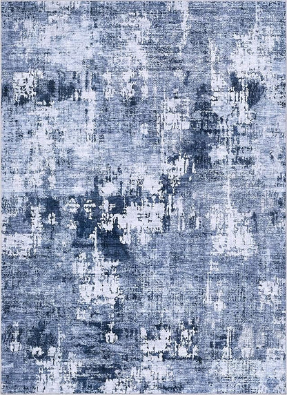 Area Rug Living Room Rugs - 9x12 Washable Large Soft Indoor Neutral Modern Abstract Low Pile Rug Carpet for Bedroom Dining Room Farmhouse Home Office - Navy Blue