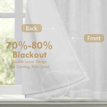 DriftAway Double Layer Linen Blackout Tie Up Curtains Thermal Insulated Fully Lined Balloon Roman Shade Bathroom Window Adjustable Rod Pocket for Small Window 39 Inch by 55 Inch White