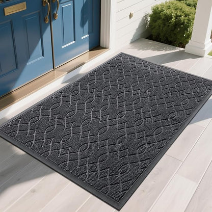 Yimobra Extra Large Door Mat 60x36, All-Season Waterproof Doormat Outdoor Entrance, Heavy Duty Non-Slip Outside Door Mat for Garage Patio Proch Entryway Indoor, Easy Clean, Black Gray