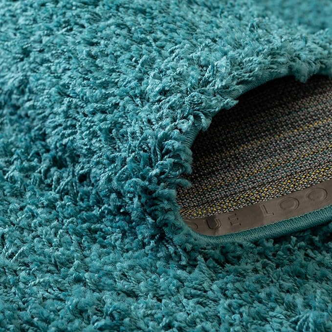 Unique Loom Solid Shag Collection Area Rug (7' 1" Round, Deep Aqua Blue)