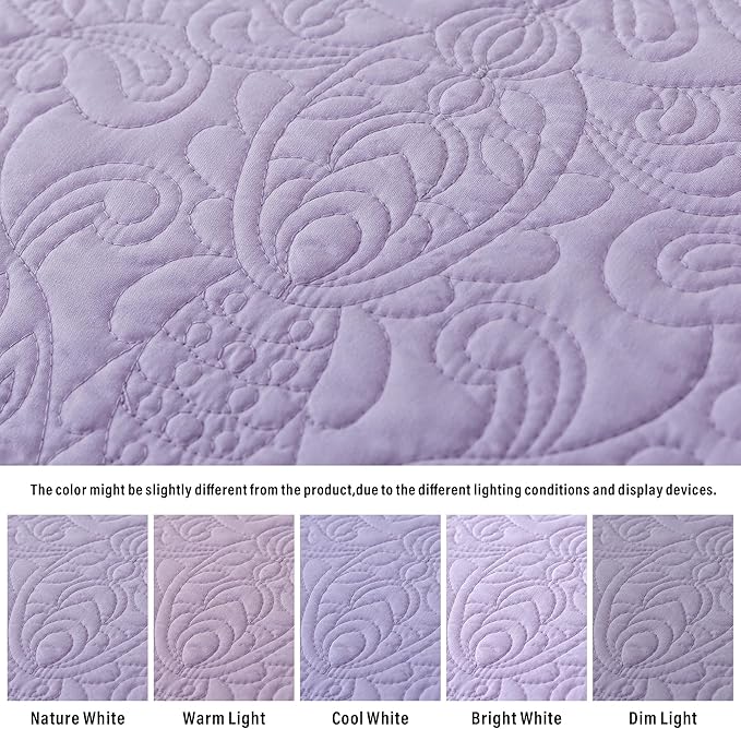 HoneiLife Queen Quilt Bedding Set - Microfiber Quilt Sets for Queen Bed, 3-Piece Lightweight Bedspreads,Reversible Coverlets Rustic Bedlinen Sets, Floral Bedding Set All Season Quilts-Light Purple