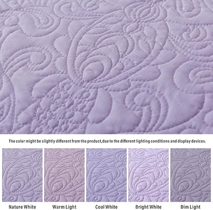 HoneiLife Quilt Sets King Size - Microfiber Bedspreads for King Bed, 3-Piece Lightweight Coverlets, Retro Bedlinen Sets, King Quilt Bedding Set All Season Use-Light Purple