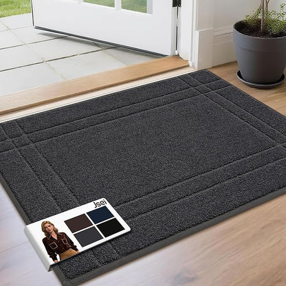 JSEI Entryway Rugs Doormat 24"x36", Non-Slip Dirt Trapper Door Mats Indoor, Washable Absorbent and Stain Resist Welcome Floor Mat for Front Door, Dog Door Mat, Muddy Wet Shoes & Paws, Dark Grey