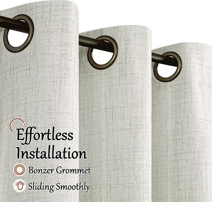 Blackout Curtains 54 Inch Length 2 Panels for Bedroom, Thermal Insulated Total Light Blocking Noise Reducing Linen Window Curtains for Farmhouse, Bronze Grommet, Light Grey, Each 52" Wide
