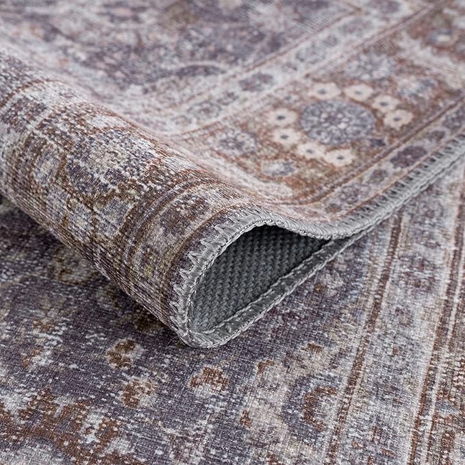Bloom Rugs Washable 8' x 10' Rug - Brown/Dark Gray Traditional Area Rug for Living Room, Bedroom, Dining Room, and Kitchen - Exact Size: 8' x 10'