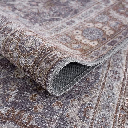 Bloom Rugs Washable 6' x 9' Rug - Brown/Dark Gray Traditional Area Rug for Living Room, Bedroom, Dining Room, and Kitchen - Exact Size: 6' x 9'