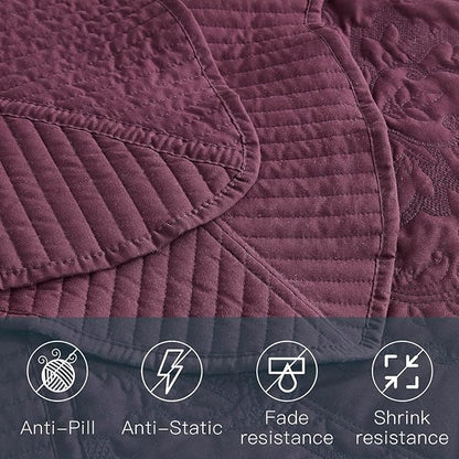 CHIXIN Oversized Bedspread Coverlet Set King Size - Lightweight Bedding Cover - Beautiful Stitching - 5 Piece Reversible Bedspread - Gorgeous Damask Paisley Pattern (King, Purple)