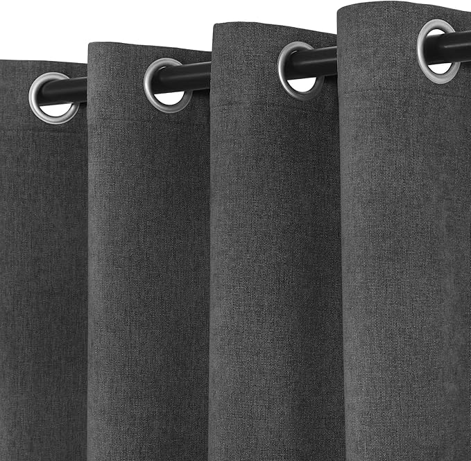 Macochico 100% Blackout Curtains Thermal Insulated Noise Reducing Chenille Curtains for Hotel Auditorium Bedroom Living Room Grommet Dark Grey Curtains with Tieback Classic 52" Wx84 L 1 Panel