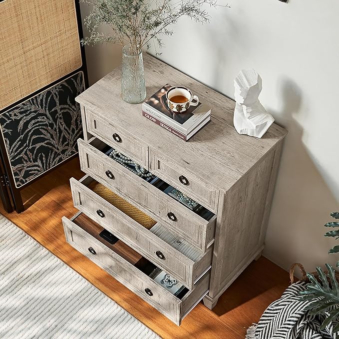 Farmhouse 5 Drawer Dresser for Bedroom, 33.2" Tall Small Dressers & Chest of Drawers, Rustic Wood Dresser with Metal Handle, Storage Organizer Closet for Living Room, Hallway, Entryway
