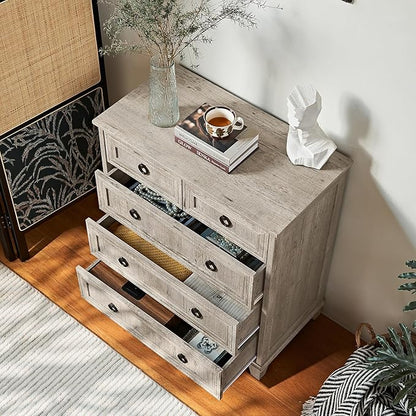 Farmhouse 5 Drawer Dresser for Bedroom Set of 2, 33.2" Tall Small Dressers & Chest of Drawers, Rustic Wood Dresser with Metal Handle, Storage Organizer Closet for Living Room, Hallway,Entryway
