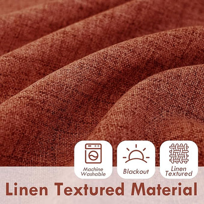 DriftAway Double Layer Linen Blackout Tie Up Curtains Thermal Insulated Fully Lined Balloon Roman Shade Bathroom Window Adjustable Rod Pocket for Small Window 39 Inch by 55 Inch Burnt Orange