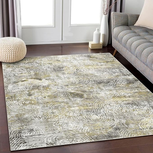 4x6 Rug, Small Area Rug for Living Room, Bedroom, Kitchen, Machine Washable Non-Slip Throw Rug, Modern Abstract Carpet for Entryway Nursery Coffee Table - Durable (Mustard)