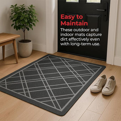 SlipToGrip Universal Door Mat, Plaid Design - Grey, 42 x 5 - No Slip, Durable and Washable, Outdoor and Indoor Floor Welcome Mat Entry - Front Door, Dust Absorbent, 2pk