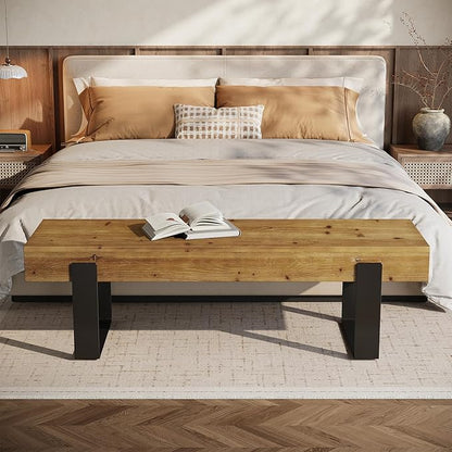 Solid Wooden Bed Bench, 63" Entryway Bench for Indoor Space, Farmhouse End of Bedroom Seat, Long Dining Seat for Dining Room, Entry, Mudroom