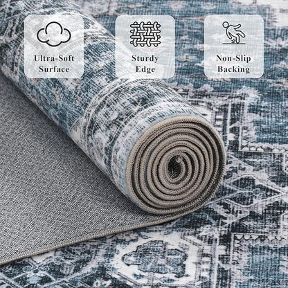 8x10 Area Rugs for Living Room Ultra-Soft Washable Rug Vintage Distressed Boho Area Rug, Non-Slip Low Pile Stain Resistant Carpet for Bedroom Dining Room Kitchen Office