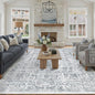 Navy Blue Area Rug 9x12 Machine Washable Large Vintage Living Room Distressed Non Slip Carpet Traditional Indoor Bedroom Retro Floral Accent Throw Rug for Office Kitchen Dining Room