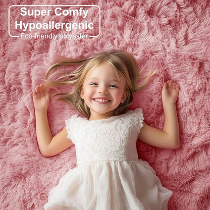 PAGISOFE Shaggy Fluffy Area Rugs Carpets for Girls Room Baby Nursery Teens Rooms 4x6 Feet Pink Plush Fuzzy Shag Rugs for Kids Bedroom Home Decor Aesthetic Coral Furry Rug, Blush