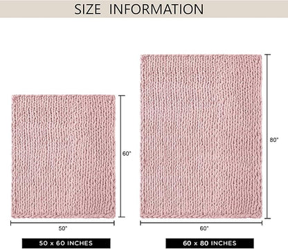 Chunky Knit Throw Blanket 50"X 60", 100% Handmade with Soft Chenille Yarn, 4.4lbs Thick Cable Knitted Blankets, Large Rope Knot Crochet Throws for Couch Sofa Bed Home Decor, Dusty Pink
