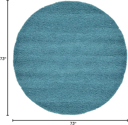 Unique Loom Solid Shag Collection Area Rug (6' 1" Round, Deep Aqua Blue)