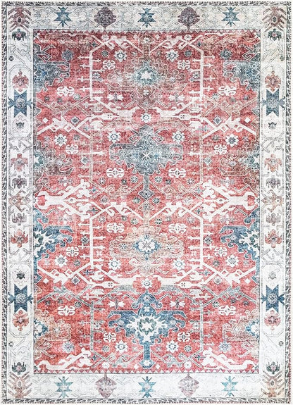 Bloom Rugs Washable Non-Slip 8' x 10' Rug - Red/Blue Traditional Area Rug for Living Room, Bedroom, Dining Room, and Kitchen - Exact Size: 8' x 10'