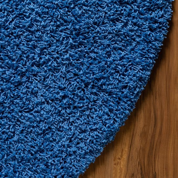 Unique Loom Solid Shag Collection Area Rug (7' 1" Round, Periwinkle Blue)